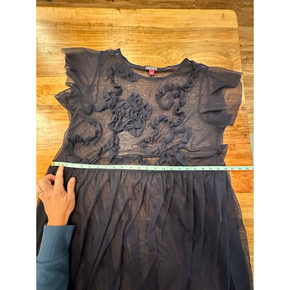 Women's Vince Camuto Navy Sheer Ruffle Dress L - Picture 8 of 8